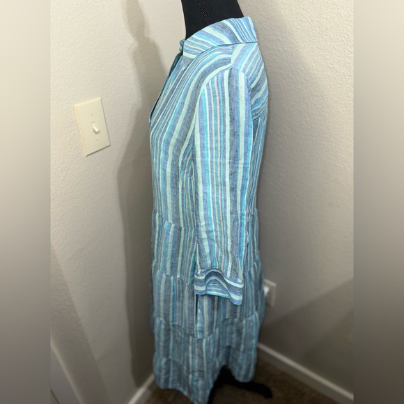 Soft Surroundings Santa Cruz nautical 100% Linen Tiered midi‎ dress- small - Picture 8 of 12